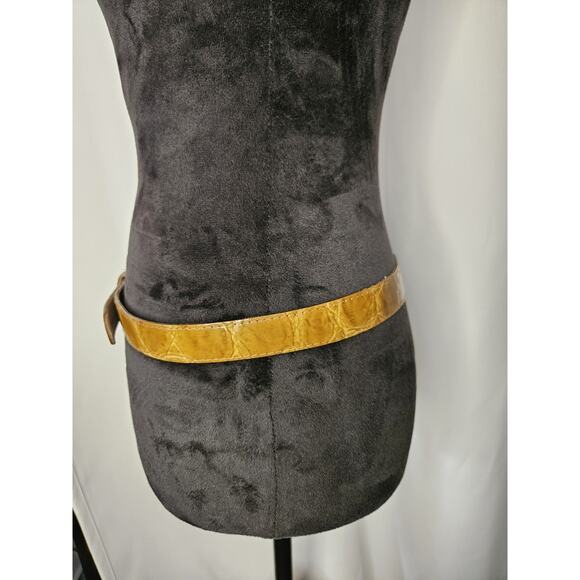 Vintage Croc Print Faux Leather Belt Brown Womens Large 38" 1" W Made In USA - Picture 2 of 8